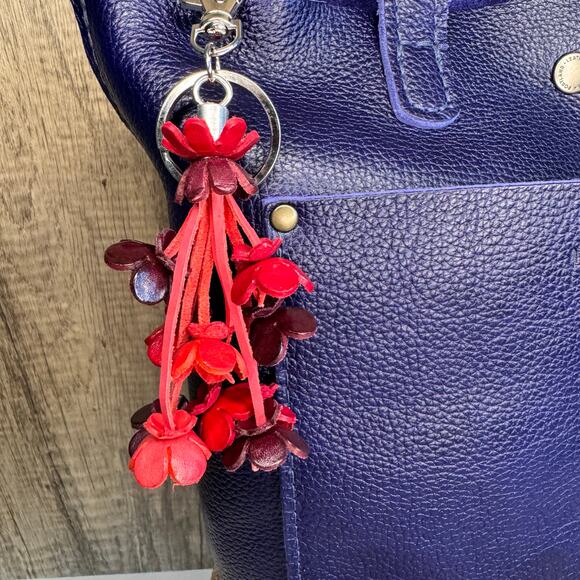 Leather Flower Purse Charm Genuine Leather Bag Charm NEW FAST SHIP - Picture 2 of 6